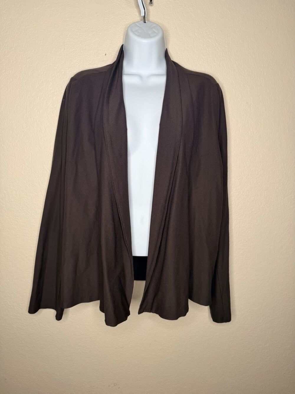 Eileen Fisher XL Dark Brownstone Stretch Crepe Blazer Jacket Pockets Coat luxury